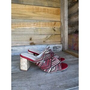 BEAACON womens sandals shoe size 8M red multi color mule 2.5 in‎ block heel